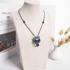 Blue Lapis Lazuli Macrame Necklace Genuine Natural Grade AAA Lapis Lazuli Necklace Gemstone Neckalce(95887)