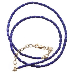 Lapis Lazuli Blue Necklace Natural 14k Gold Filled Or Sterling Silver 18 Inches Simple Everyday Wear Smooth Barrel Cut Simple Solid Strand