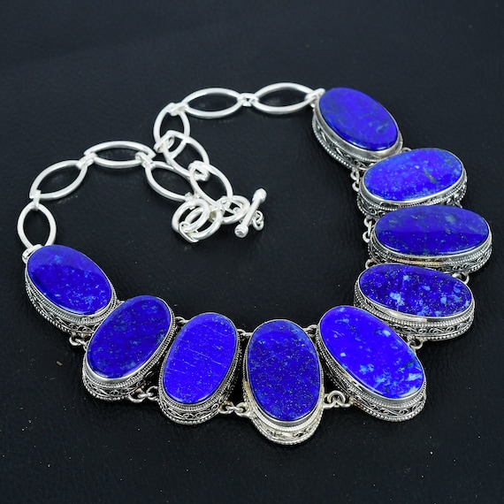 Lapis Lazuli Gemstone Necklace: Handmade 925 Sterling Silver, Adjustable Chain Lapis Lazuli Gemstone Necklace: Handmade 925 Sterling Silver, Adjustable Chain