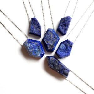 Geometric Raw Dark Blue Lapis Lazuli Gold Fill Necklace, Natural Gemstone Jewelry, Ready Ship Holiday, Seattle Gift for Her, 30 inch length