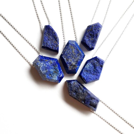 Geometric Raw Dark Blue Lapis Lazuli Sterling Silver Necklace, Natural Gemstone Jewelry, Ready Ship, Seattle Gift For Her, 30 Inch Length