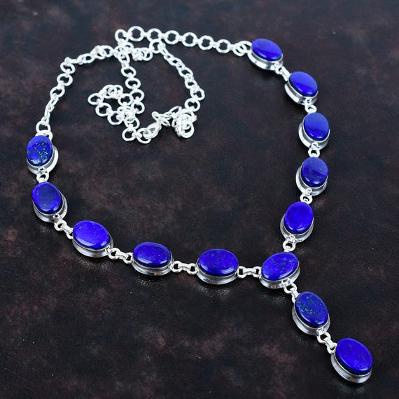 Lapis Lazuli Necklace, Handmade 925 Sterling Silver, Adjustable Chain