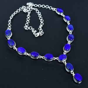 Handmade Lapis Lazuli Necklace: 925 Sterling Silver, Adjustable Chain