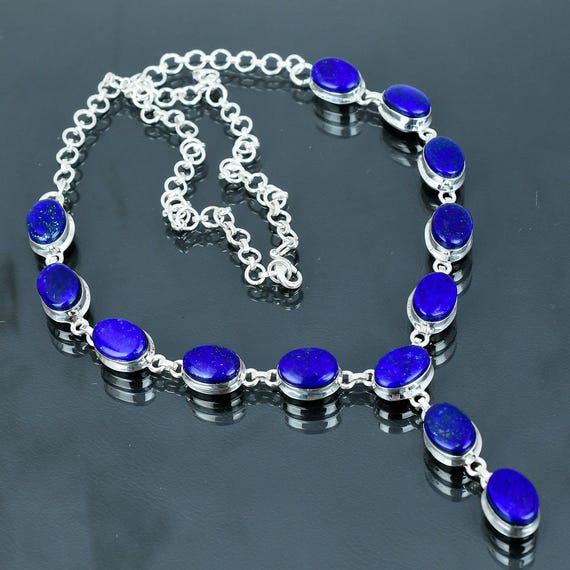 Handmade Lapis Lazuli Necklace: Sterling Silver Adjustable Chain