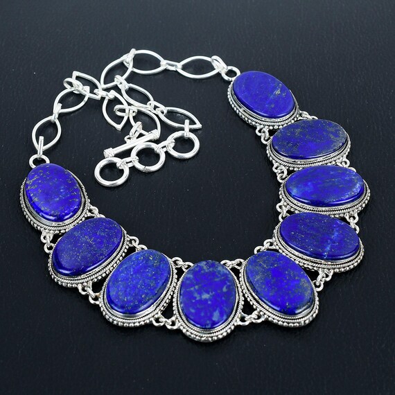 Handmade Lapis Lazuli Necklace: Vintage 925 Sterling Silver, Adjustable