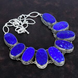Handmade Lapis Lazuli Necklace: Vintage 925 Sterling Silver Adjustable Chain