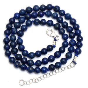 Lapis Lazuli Necklace, Knotted Gemstone Beads, Unisex Gift