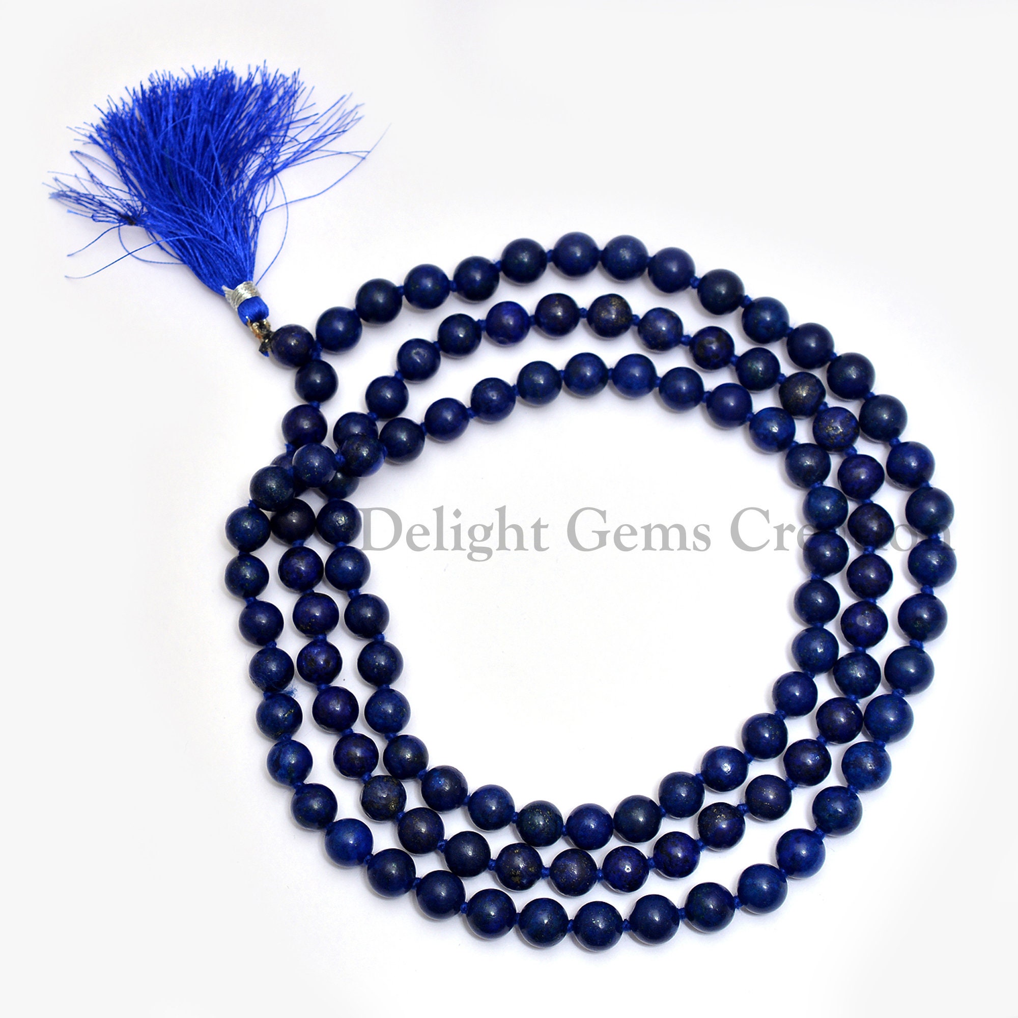 Lapis Lazuli Mala Necklace, Hand-knotted Prayer Beads, Chakra Healing