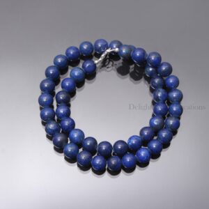 Natural Lapis Lazuli Beaded Necklace 10mm Lapis Lazuli Smooth Round Beads Necklace, Big Navy Blue Bead Necklace,Semi Precious Stone Necklace
