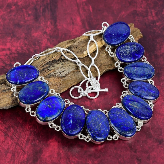 Natural Lapis Lazuli Gemstone Necklace, 925 Sterling Silver Jewelry, Blue Gemstone Necklace With Adjustable Chain, Perfect Gift For Love