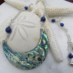 Paua Shell Crescent Necklace, Lapis Lazuli, Sterling Silver