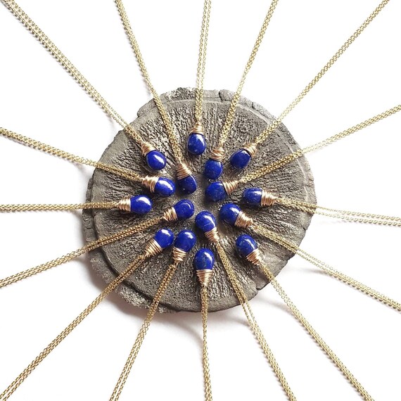 Petite Blue Lapis Lazuli Smooth Natural Stone Necklace With Gold, Layering Jewelry, Metaphysical Gemstone, Gift For Her, Shop Seattle Local