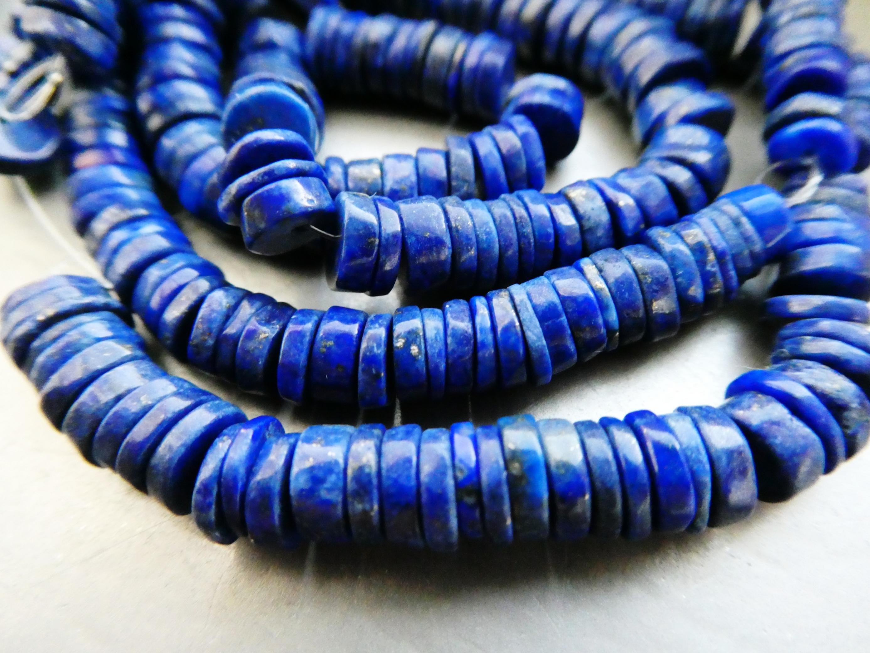 Lapis Rondelle 6mm Beads -4in, 8in Blue Natural Strand- Necklace Jewelry Making- Craft Beads