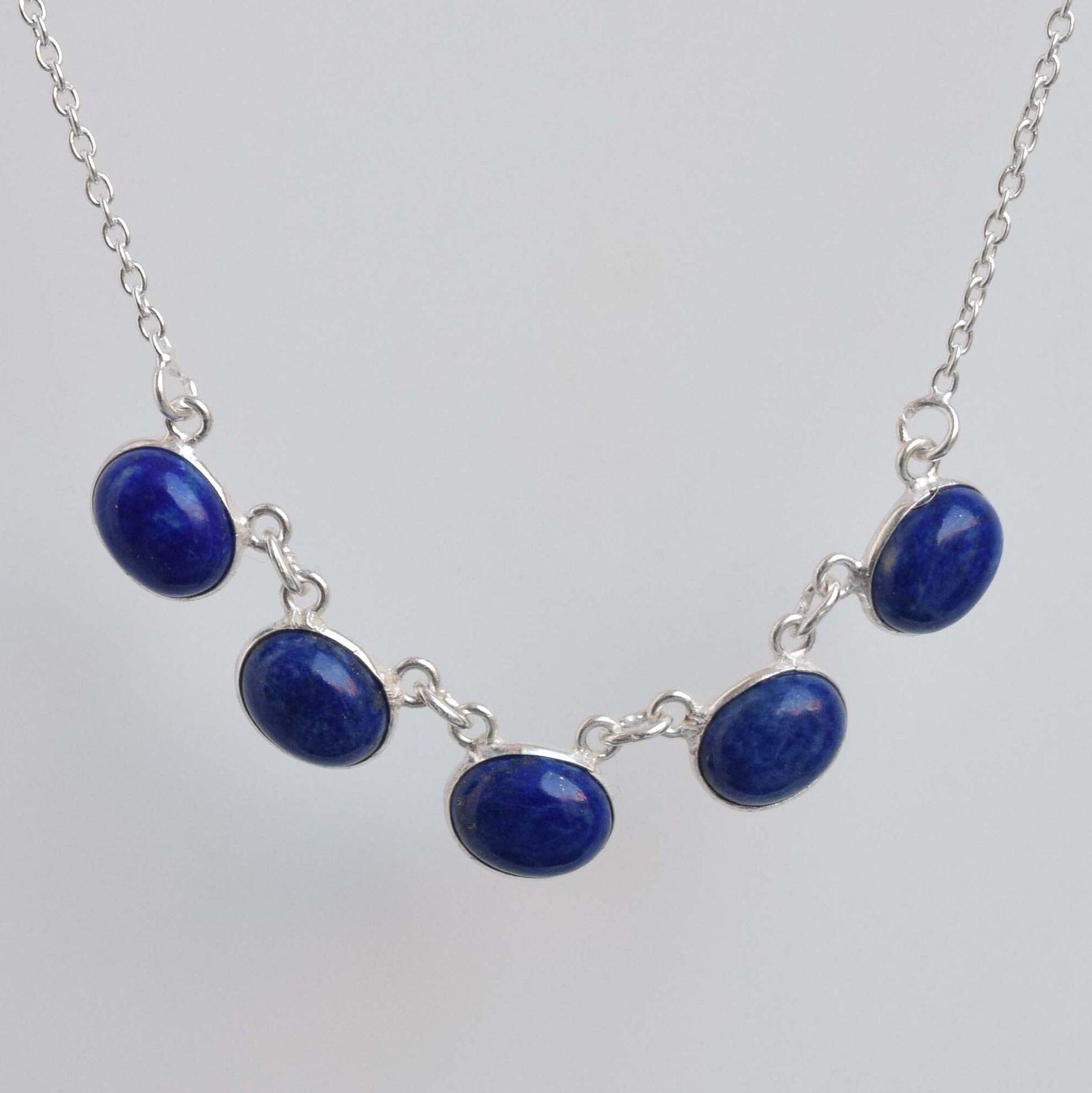 Lapis Lazuli Sterling Silver Necklace: Oval Gemstone, December Birthstone Lapis Lazuli Sterling Silver Necklace: Oval Gemstone, December Birthstone