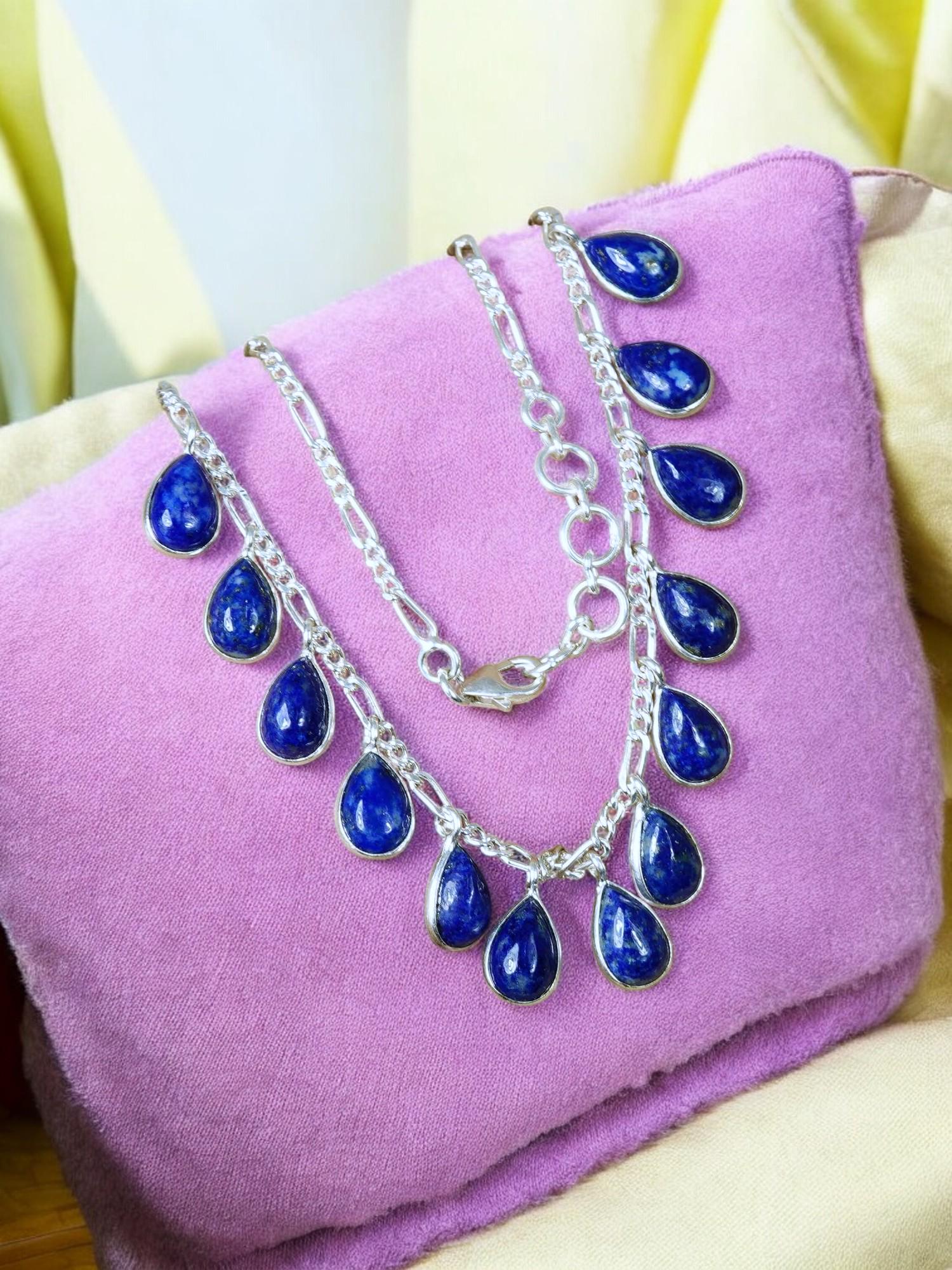 Lapis Lazuli Sterling Silver Choker: Bohemian December Birthstone Necklace