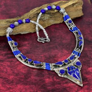 Lapis Lazuli Necklace Tibetan Necklace Handmade Nepali Antique Necklace Tibetan Jewelry 925 Sterling Silver Design Necklace Gift For Sister