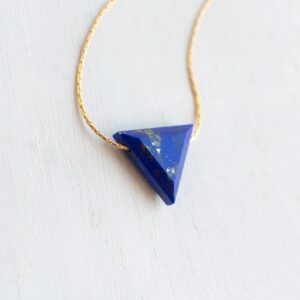 Lapis lazuli triangle necklace silver, gold arrow necklace, lapis lazuli gemstone jewelry for 9th wedding anniversary, throat chakra, libra