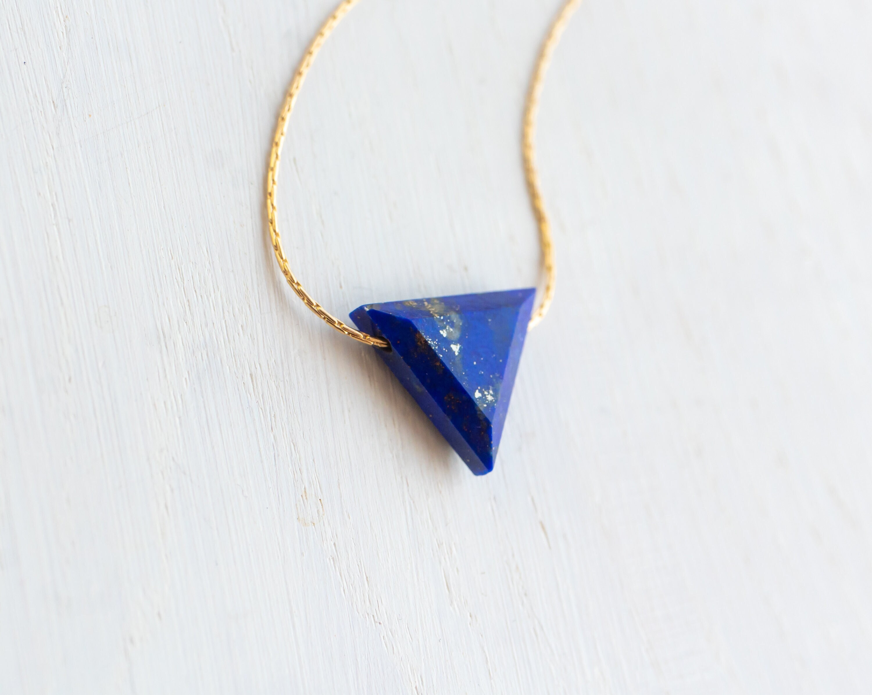 Lapis Lazuli Triangle Necklace Silver, Gold Arrow Necklace, Lapis Lazuli Gemstone Jewelry For 9th Wedding Anniversary, Throat Chakra, Libra