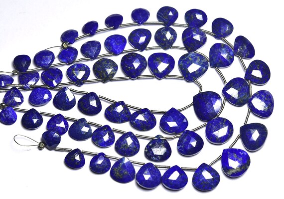 Beautiful Lapis Lazuli Heart Beads - 7.50 Inches - Natural Afghani Lapis Lazuli Faceted Heart Briolettes - Size Is 7-10mm #73