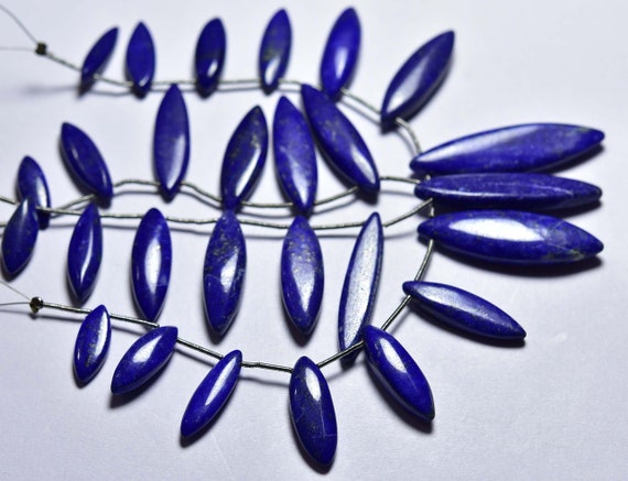 Big Lapis Lazuli Marquise Beads - 7 Inches - Big Natural Smooth Afghani Lapis Lazuli Marquise Shape Briolettes - Size Is 7x17-8x32 Mm #1441