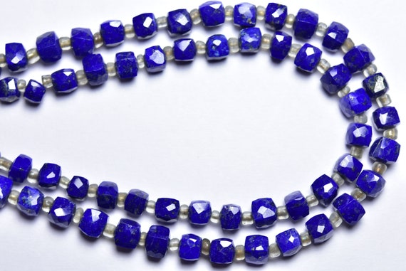 Lapis Lazuli Cube Beads - 7 Inches - Natural Faceted Lapis Lazuli Cube,box Briolettes -super Quality - Size Is 4-4.5 Mm #1606