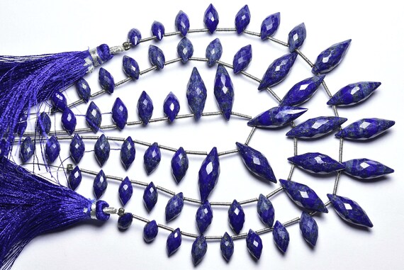 Lapis Lazuli Dewdrop Beads - 7.5 Inches - Amazing Beautiful Natural Faceted Lapis Lazuli Dewdrops Briolettes - Size Is 5x9-7x20 Mm #1599 Lapis Lazuli Dewdrop Beads - 7.5 Inches - Amazing Beautiful Natural Faceted Lapis Lazuli Dewdrops Briolettes - Size Is 5x9-7x20 Mm #1599