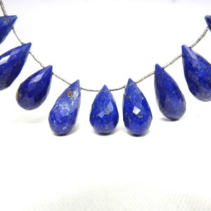 Natural Lapis Lazuli Briolette Teardrop Beads – Faceted Gemstone Drops, Deep Blue Gold Flecks (10x22mm) Natural Lapis Lazuli Briolette Teardrop Beads – Faceted Gemstone Drops, Deep Blue Gold Flecks (10x22mm)