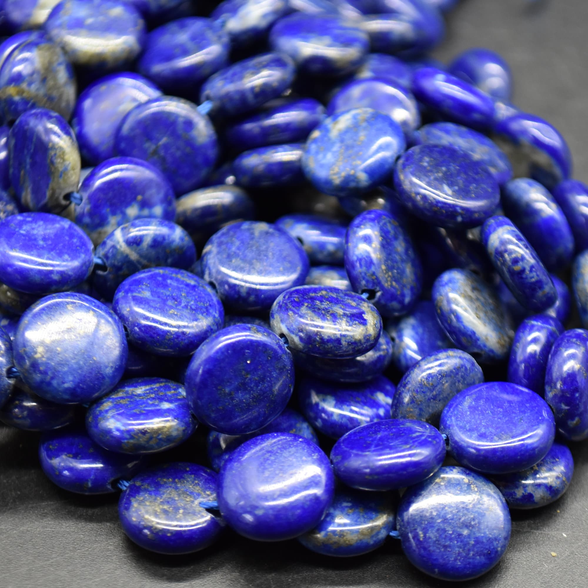 Lapis Lazuli Gemstone Disc Coin Beads - 12mm - 15" Strand