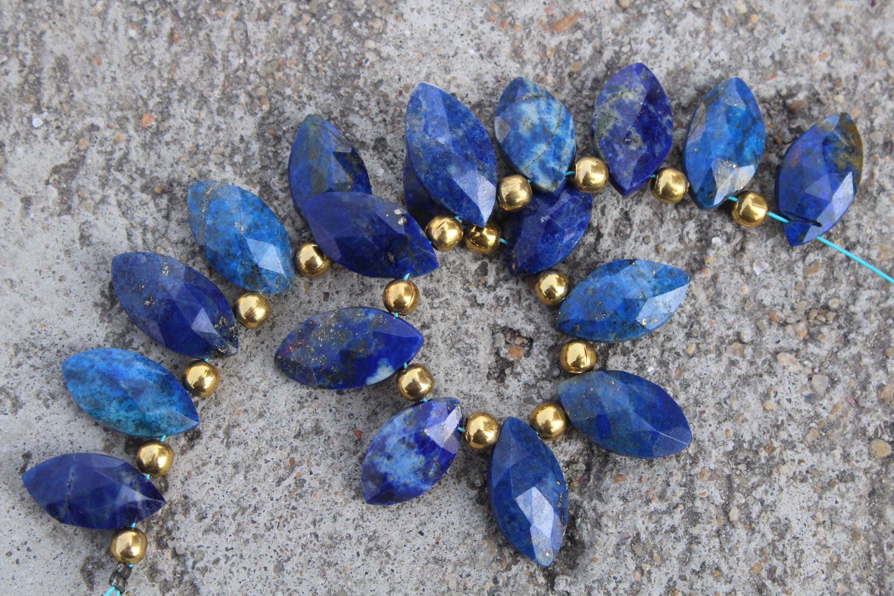 Lapis Gemstone Faceted Briolette Beads I 9-piece Marquise-shaped I Size—15-16 Mm App. Jewelry Setting (c552)