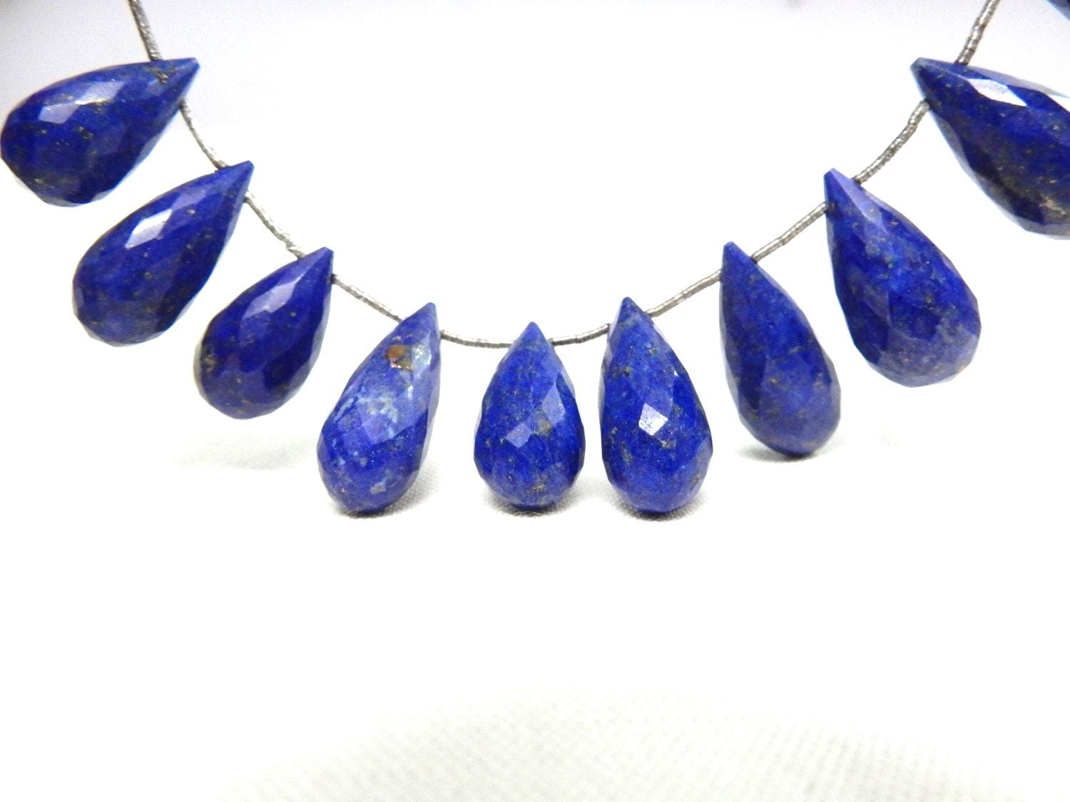 Natural Lapis Lazuli Briolette Teardrop Beads – Faceted Gemstone Drops, Deep Blue Gold Flecks (10x22mm)