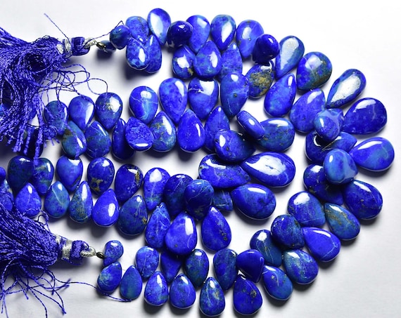 High Quality Lapis Lazuli Briolette Beads - 7 Inches - Natural Smooth Afghani Lapis Lazuli Pear Briolettes - Size Is 7x10-10x15 Mm #1230