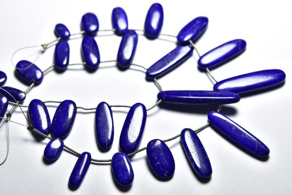 Lapis Lazuli Long Oval Beads - 8 Inches - Natural Afghani Lapis Lazuli Oblong Shape Smooth Briolettes - Size Is 8x12-10x25 Mm #1072