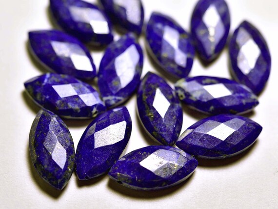 Lapis Lazuli Marquise Beads - 8 Pcs - Natural Afghani Blue Lapis Lazuli Faceted Side Drilled Marquise Briolettes,size Is 8x16mm #721
