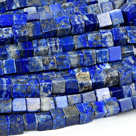 Natural Lapis Lazuli Gemstone 7mm Square Cube Beads 7 Inch Half Strand Bulk Lot 1,2,6,12 And 50 (80019014-d523)