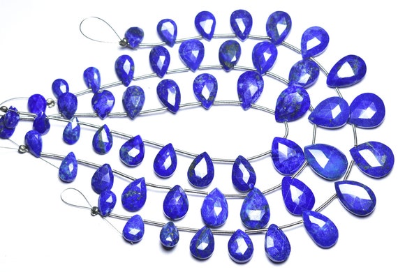 Lapis Lazuli Pear Beads - 8 Inches - Super Quality Natural Afghani Lapis Lazuli Faceted Pear Briolettes,size Is 6x8-11x13mm #90 Lapis Lazuli Pear Beads - 8 Inches - Super Quality Natural Afghani Lapis Lazuli Faceted Pear Briolettes,size Is 6x8-11x13mm #90