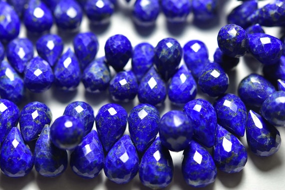Superb Lapis Lazuli Teardrop Beads - 10 Pcs  - Natural Faceted Afghani Lapis Lazuli Tear Drops Briolettes - Size Is 5x9- 7x5 Mm #1811