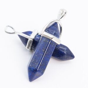 2 Pcs-30x8m Deep Blue Lapis Lazuli Beads Healing Hexagonal Pointed Pendant Natural Grade Aaa Silver Plated Cap Bulk Lot Option (111197-3329)
