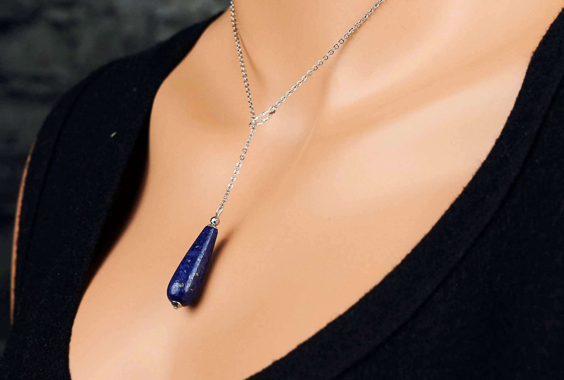 30mm Genuine Natural Untreated Lapis Lazuli Teardrop Pendant. Lapis Lazuli Pendant. Lapis Lazuli Necklace