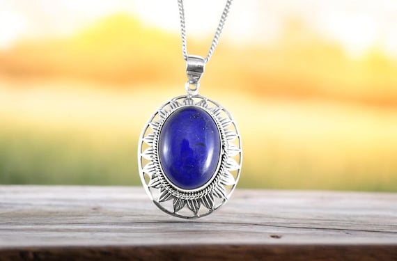 Lapis Lazuli Pendant, Artisan Sterling Silver Gemstone Jewelry