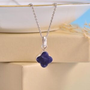 Lapis Lazuli Clover Pendant: Sterling Silver Necklace, Handmade Jewelry