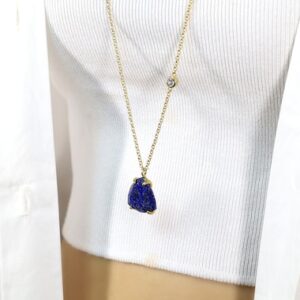 Extra Long Gold Lapis Necklace · Trillion Pendant · Cubic Zirconia Necklace · Minimalist September Birthstone Necklace · Big Pendant For Her