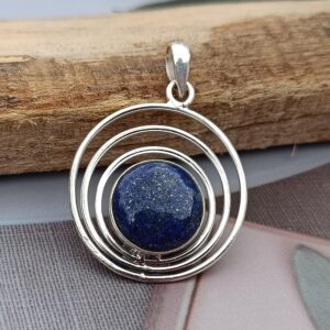 Handmade Lapis Lazuli 925 Sterling Silver Circle Pendant