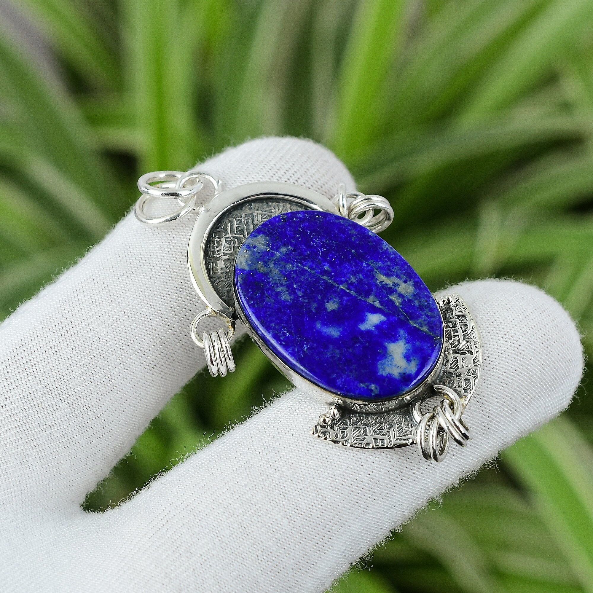 Handmade Lapis Lazuli 925 Sterling Silver Pendant: Boho Gemstone Jewelry