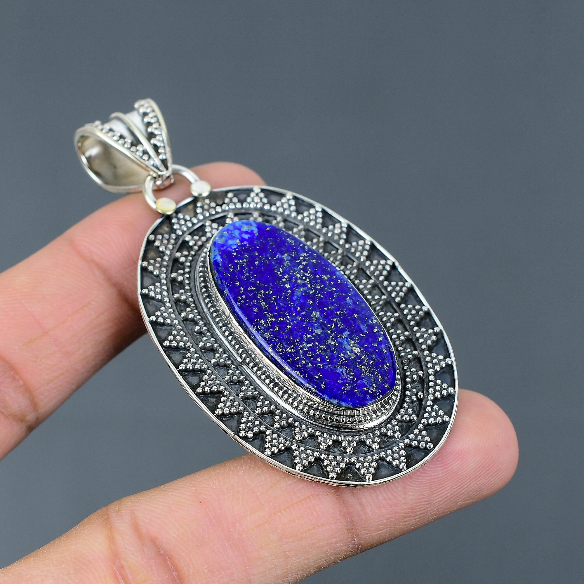 Handmade Lapis Lazuli Pendant: 925 Sterling Silver Vintage Jewelry