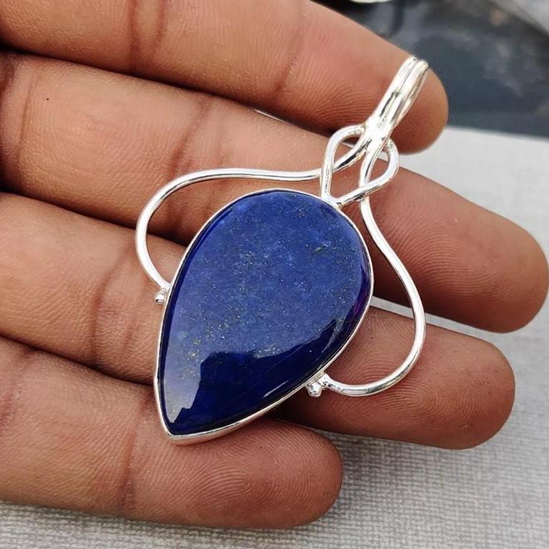 Handmade Lapis Lazuli Pendant: 925 Sterling Silver Necklace Handmade Lapis Lazuli Pendant: 925 Sterling Silver Necklace