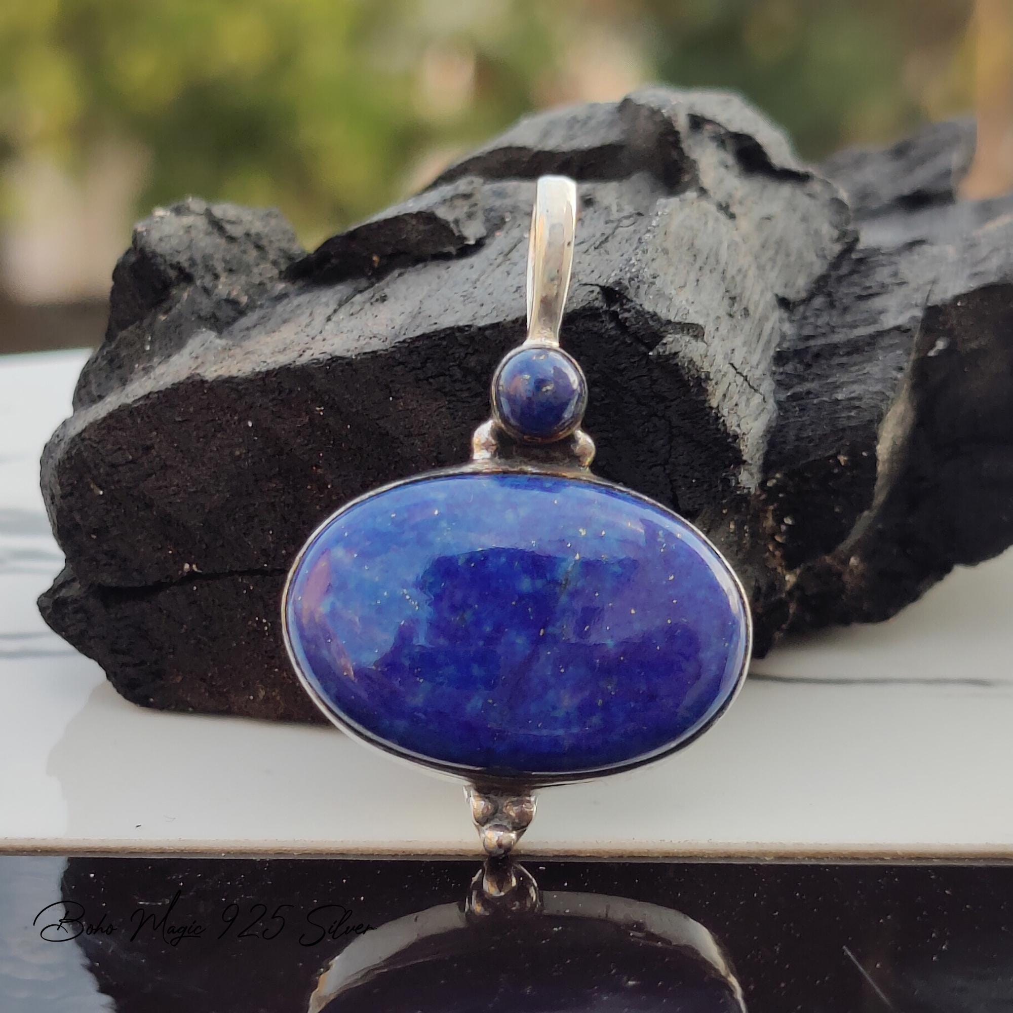 Handmade Lapis Lazuli Pendant: 925 Sterling Silver Gemstone Necklace