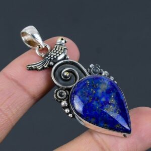 Handmade Lapis Lazuli Bird Pendant: 925 Sterling Silver Jewelry