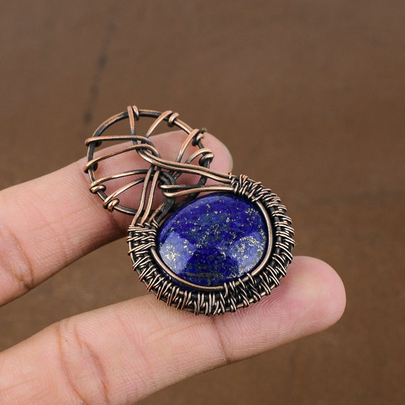 Handmade Lapis Lazuli Pendant: Copper Wire Wrapped Gemstone Jewelry
