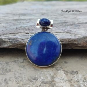 Handmade Lapis Lazuli Pendant: Sterling Silver Boho Necklace