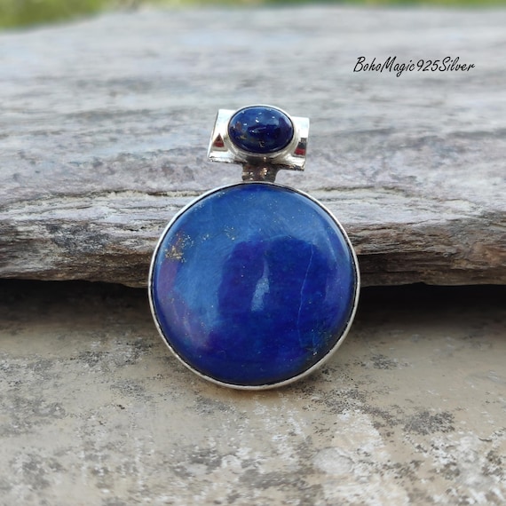 Handmade Lapis Lazuli Pendant: Sterling Silver Boho Necklace